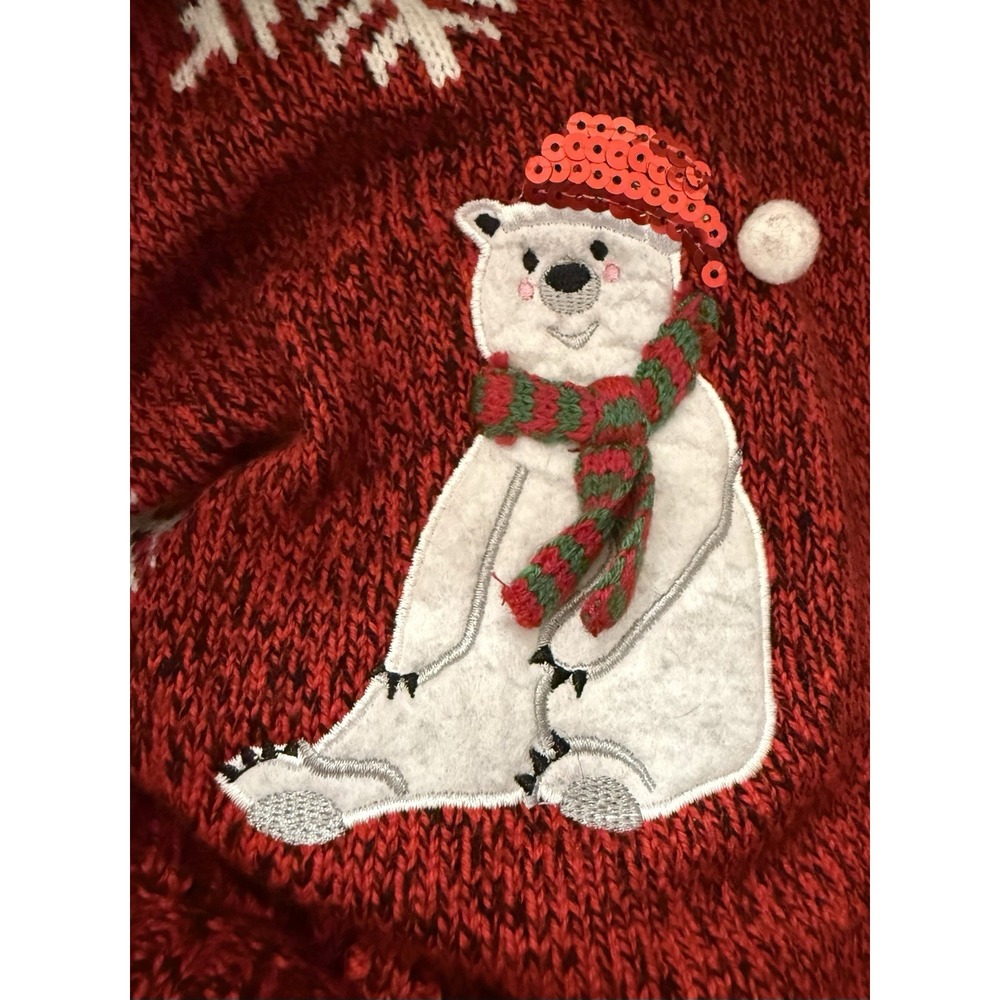 Karen Scott Red Knit Christmas snowflake rhinestone polar bear sweater Large - Picture 4 of 4